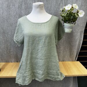 Terzo Millennio Womens Sage Green 100% Linen Button Back Top Made in Italy Small